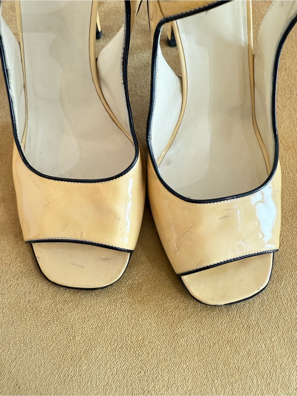 Prada Yellow Patent Leather Mary Jane Slingback Heels with Black Trim - Picture 6 of 11